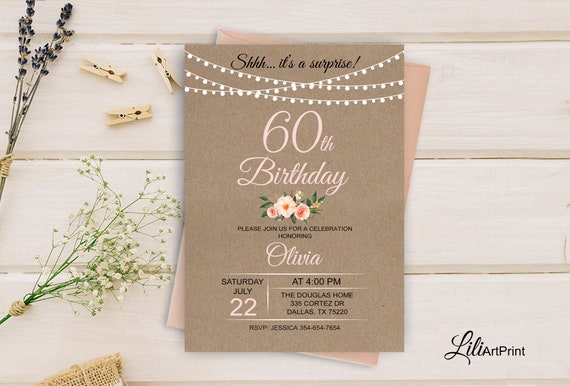 60th Birthday Invitation Floral Women Birthday Invitation | Etsy