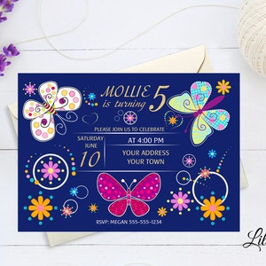 Butterfly Invitation, Butterflys Birthday Invitation, Any Age Birthday Party, Floral Birthday Invitation, Digital file, B 11