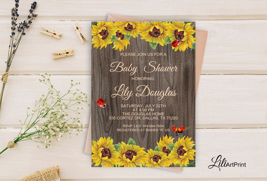 Sunflower Baby Shower Invitation, Printable Baby Shower, Sunflower Baby ...