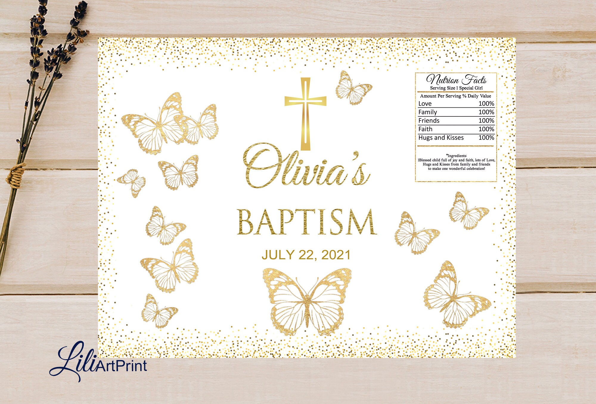 Baptism Chip Bags, Baptism Gold Glitter, Baptism Butterfly Chip Bags