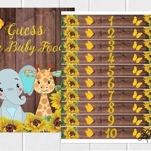 Indovina il gioco degli alimenti per bambini, Girasole Baby Animals Baby Shower Gioco di indovinelli, file digitale, 63