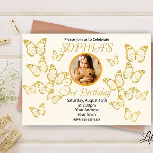 Butterfly Invitation, Butterflys Invite, Any Age Birthday Party, Floral Birthday Invitation, Digital file, B 52