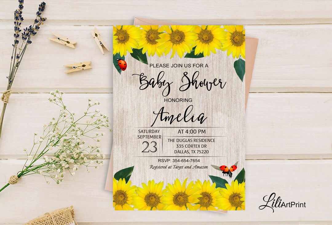 Sunflower Baby Shower Invitation Printable Baby Shower Etsy