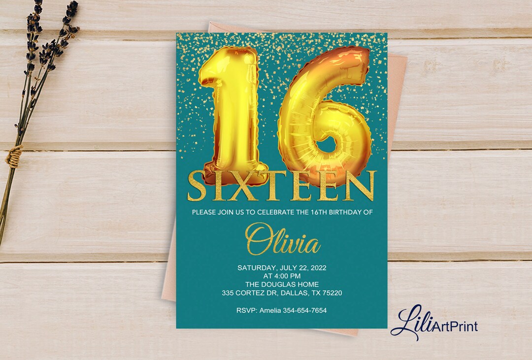 16th Birthday Invitation Gold Glitter Birthday Invitation Etsy