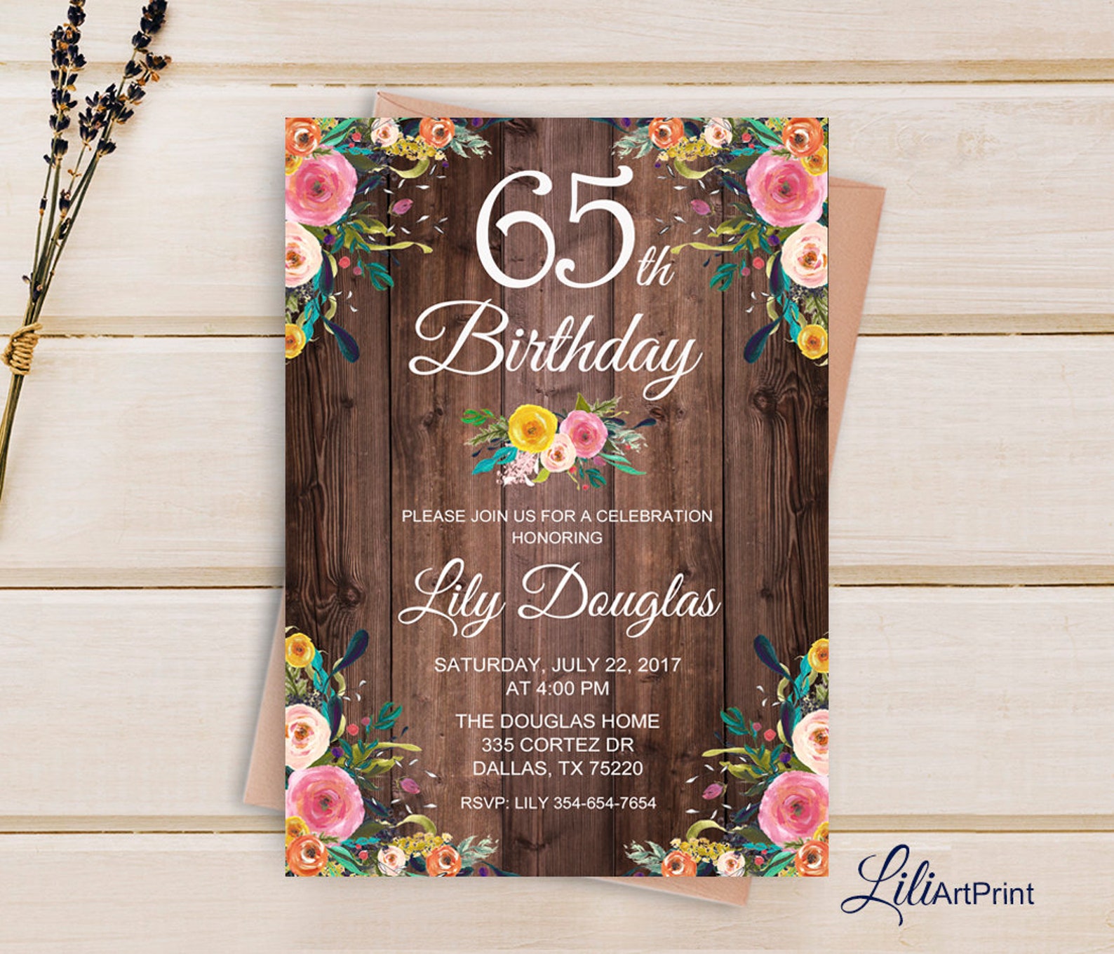 65th Birthday Invitation Floral Birthday Invitation Any Age - Etsy