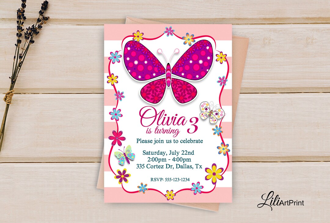 Invitaciones De Mariposa Para Fiestas | Set De 12 Tarjetas + Sobres + 40 Pegatinas - Decoración De Cumpleaños