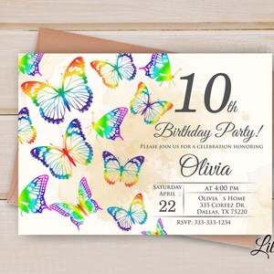 Butterfly Invitation, Butterfly Invite, Any Age Birthday Party, Floral Birthday Invitation, Digital file, B 64