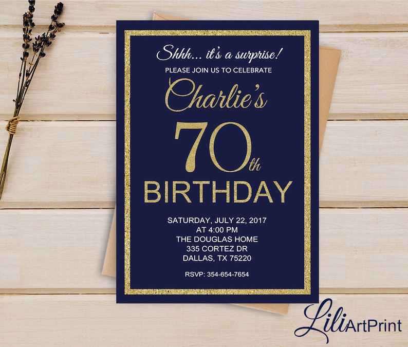 70th Birthday Invitation Gold Invitation Gold Glitter | Etsy