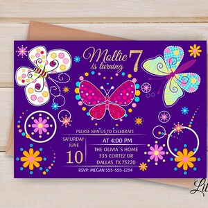 Butterfly Invitation, Butterflys Birthday Invitation, Purple Invite, Any Age Birthday Party, Floral Birthday Invitation, Digital file, B 36