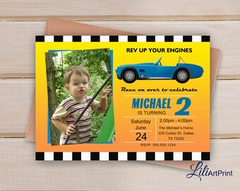 Race Car Birthday Invitation, Race Car Party Invite, 2nd Birthday Invitation, Any Age invitation, Digital file.(4)