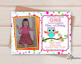 Owl Birthday Invitation, First Birthday Invitation, Owl Invite, Owl First Birthday Party, Digital file, 15