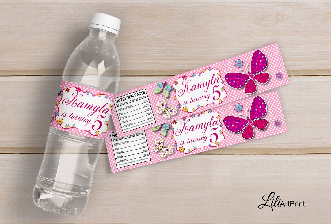 Butterfly Water Bottle Labels, Butterfly Labels, Digital File, 5 Etsy