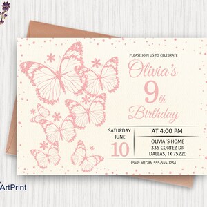 Butterfly Invitation, Butterflys Invite, Any Age Birthday Party, Floral Birthday Invitation, Digital file, B 55