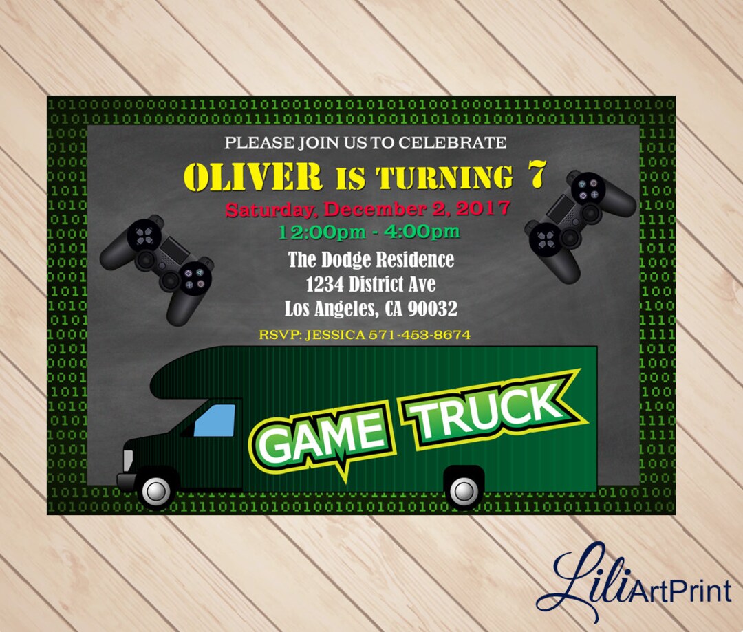 Game Truck Party Invitation, Any Age Birthday Invite, Game Party, Game Birthday Party, Digital