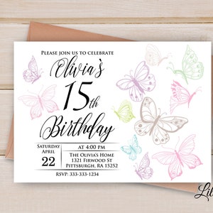Butterfly Invitation, Butterflys Invite, Any Age Birthday Party, Floral Birthday Invitation, Digital file, B 59