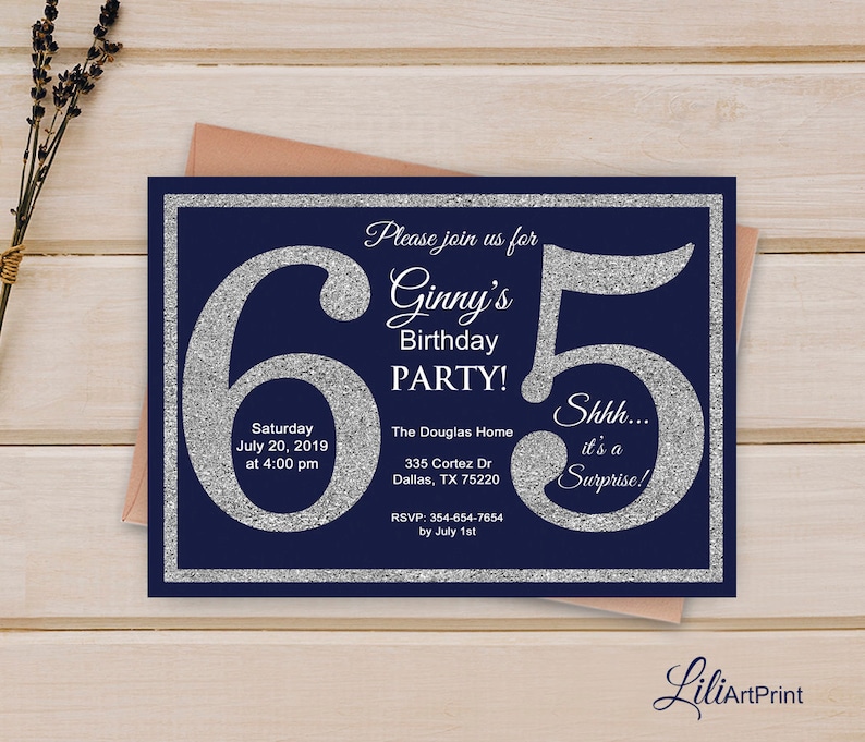 65th-birthday-invitation-silver-invitation-silver-glitter-etsy