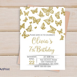 Butterfly Invitation, Butterflys Birthday Invitation, Any Age Birthday Party, Floral Birthday Invitation, Digital file, B 62