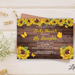 Sunflower Baby Shower Invitation, Printable Baby Shower, Sunflower Baby Shower invite, Rustic Baby Shower Invitation, Digital file, B 89