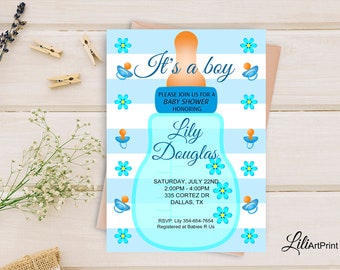 Baby Shower Invitation, Boy Baby Shower Invite, Delicate Baby Shower Invitation, Digital file, B 5