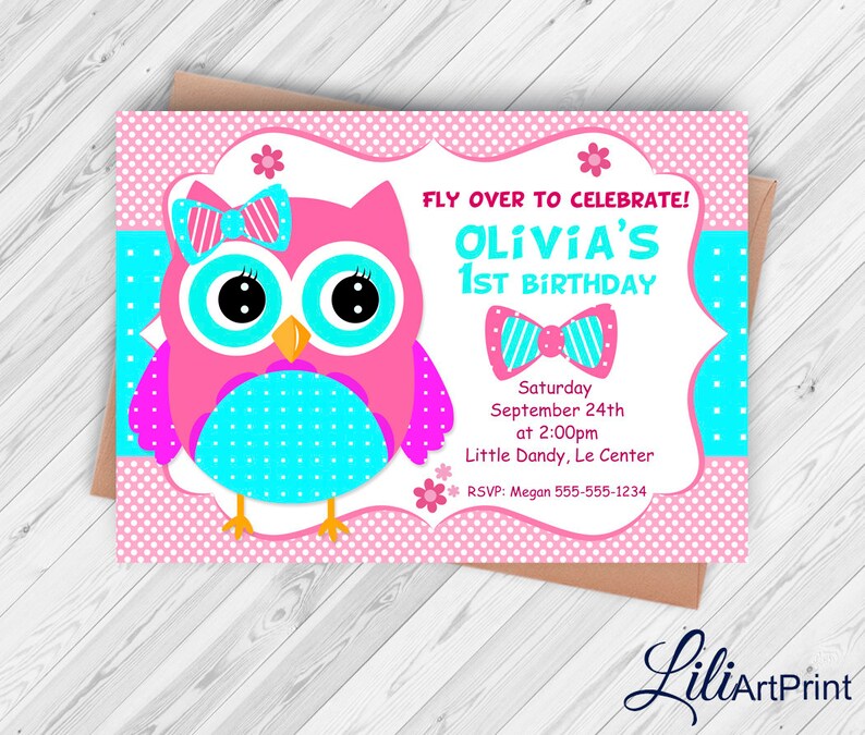 Owl Invitation Owl Birthday Invitation Owl Invite Owl Etsy