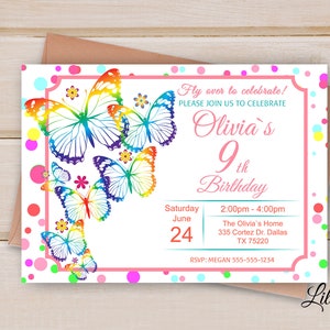 Butterfly Invitation, Butterflys Birthday Invitation, Any Age Birthday Party, Floral Birthday Invitation, Digital file, B 32
