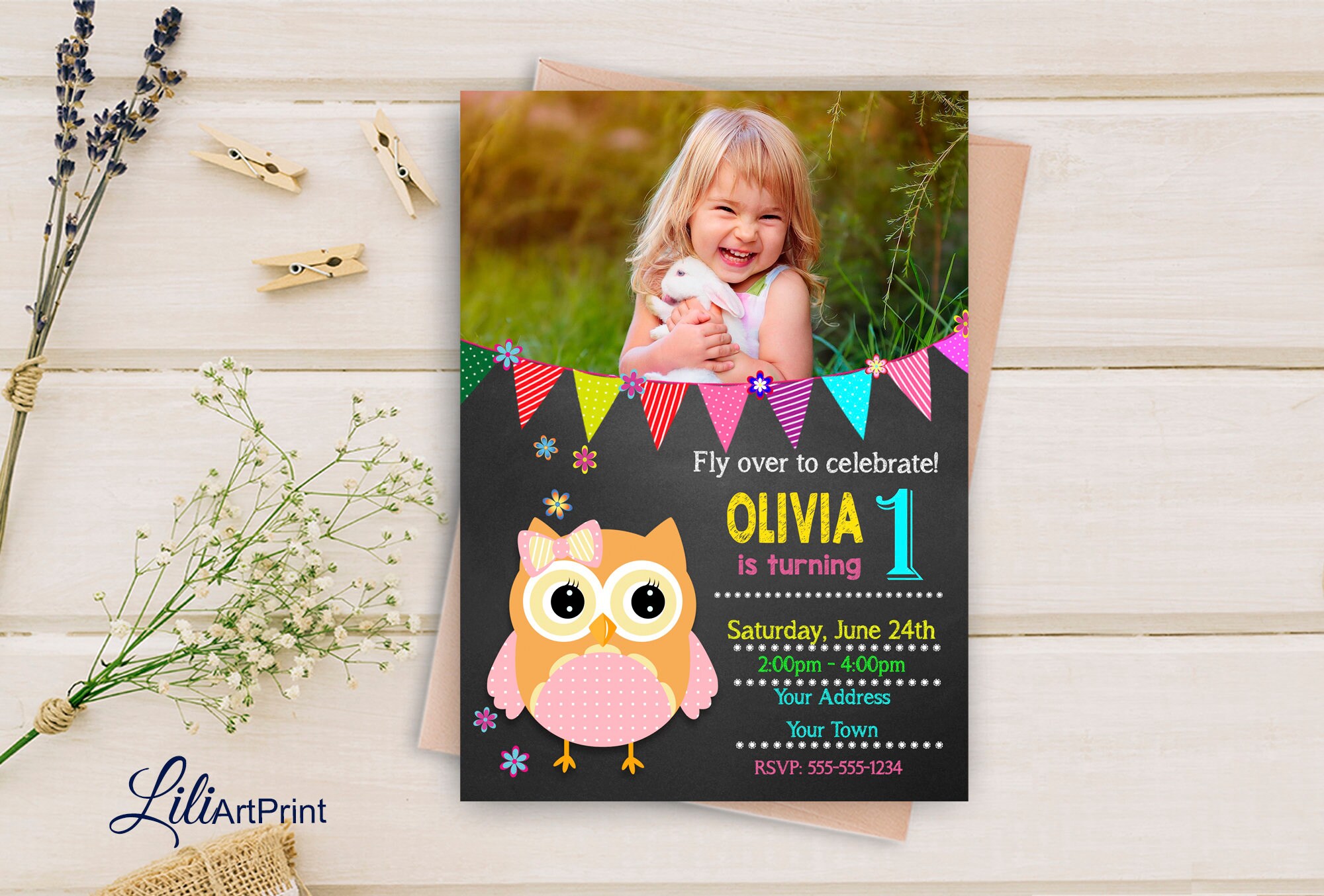Owl Birthday Invitation, 1st Birthday Invitation, Owl Invite, Owl First Birthday Party, Digital file