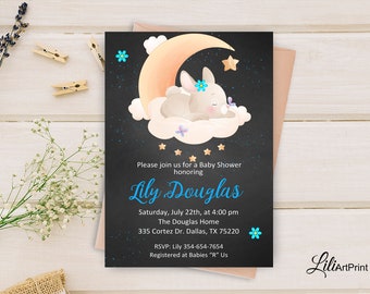 Baby Shower Invitation, Printable Baby Shower, Boy Baby Shower Invite, Bunny Baby Shower Invitation, Digital file, B 23