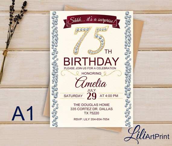 Brilliants 75th Birthday Invitation Surprise Birthday - Etsy