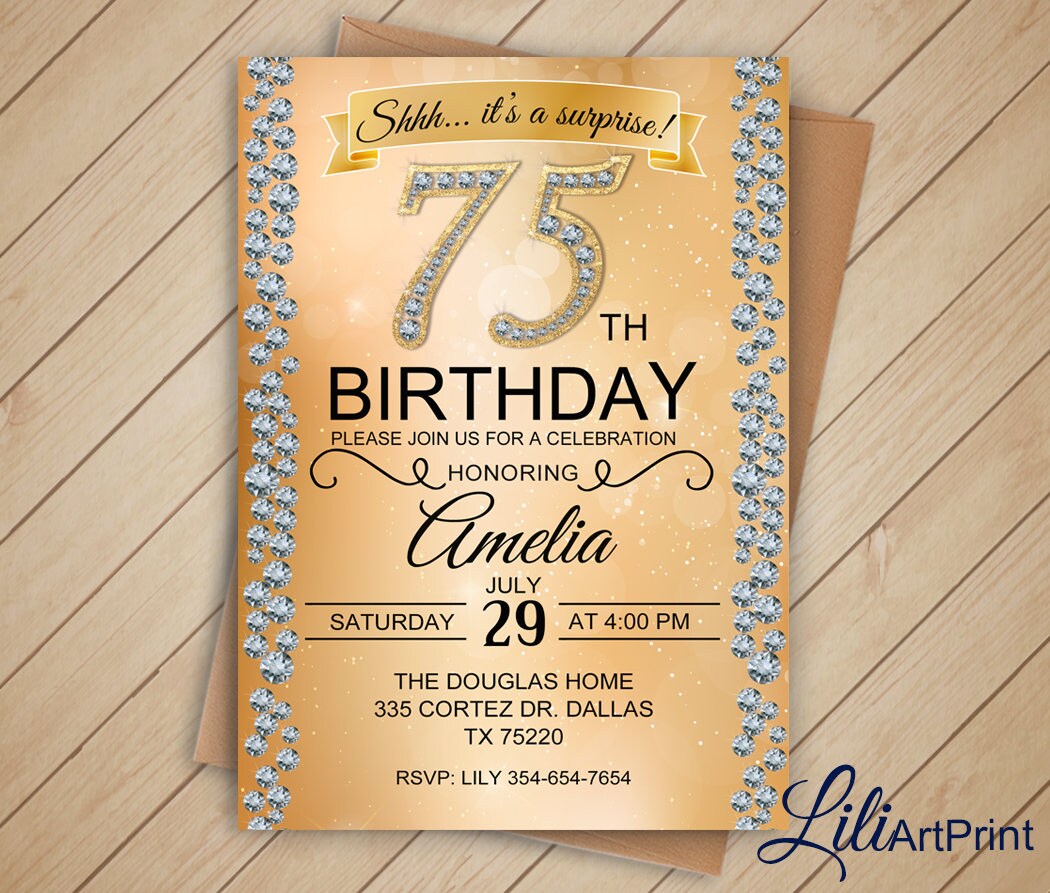 Brilliants 75th Birthday Invitation Surprise Birthday Etsy