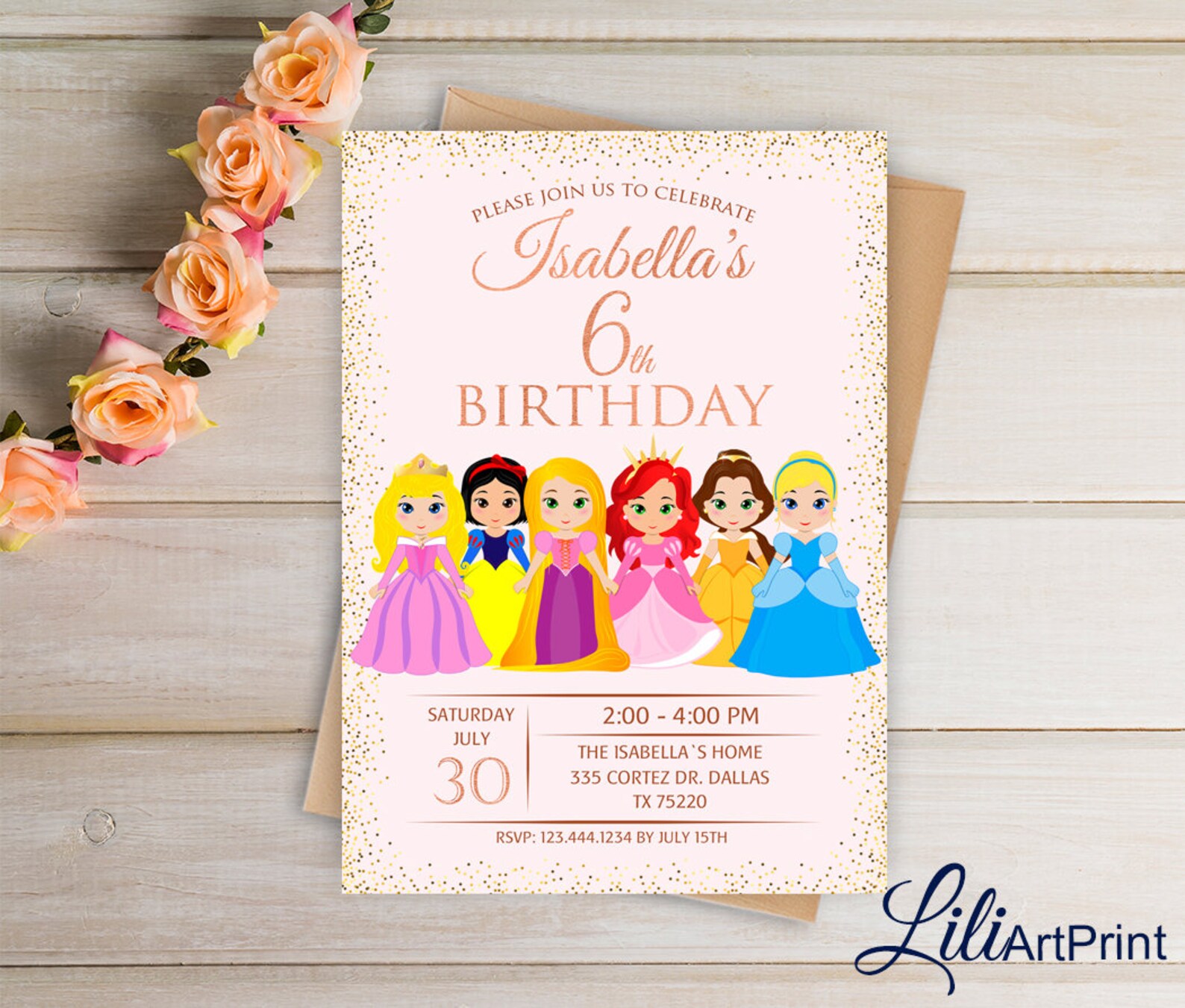 6th Birthday Invitation Princess Invitation Any Age Birthday Etsy