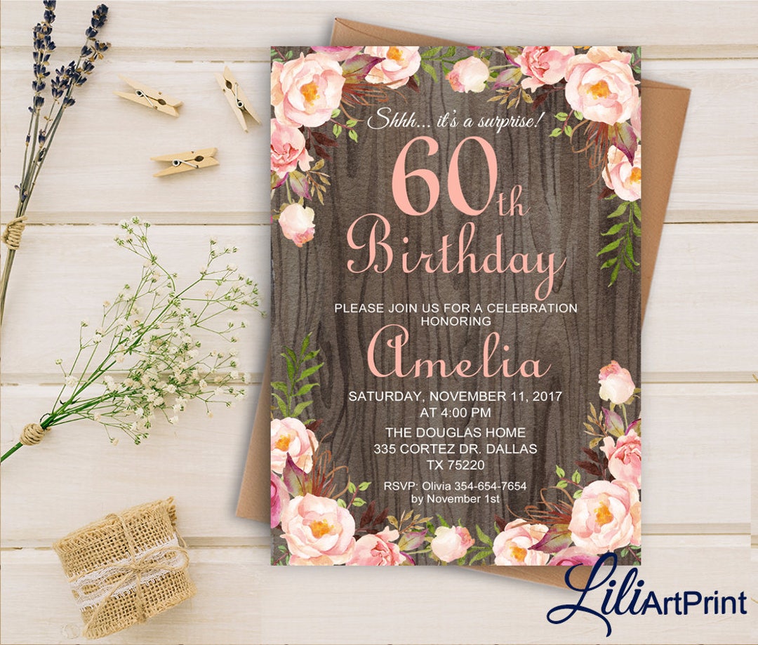 60th Birthday Invitation Floral Women Birthday Invitation - Etsy