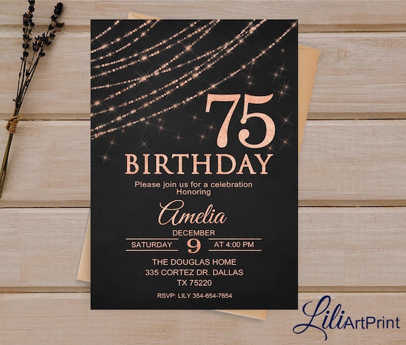 75th Birthday Invitation Gold Invitation Gold Glitter | Etsy