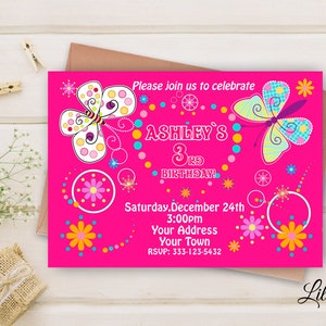 Butterfly Invitation, Butterflys Birthday Invitation, Any Age Birthday Party, Floral Birthday Invitation, Digital file, B 46