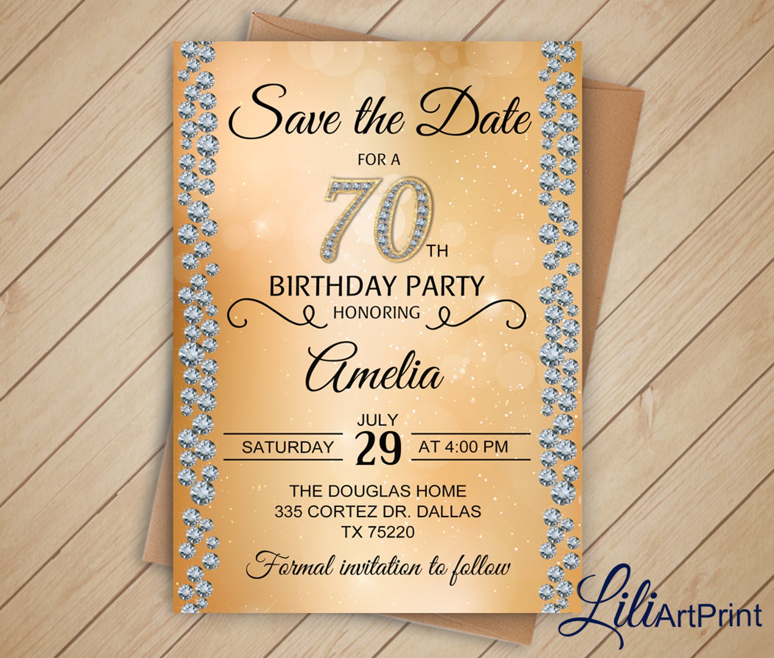 Save The Date Brilliants 70th Birthday Invitation Surprise Etsy