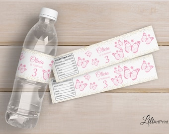 One Birthday, Butterfly Water Bottle Labels, Butterfly Labels, Digital File, #4