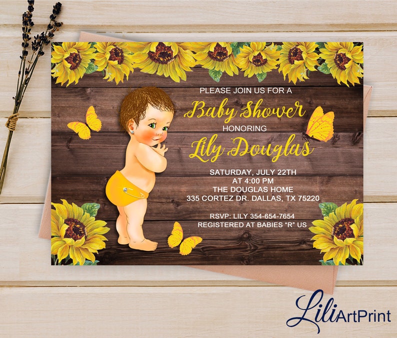Baby Shower Invitation Sunflower Baby Shower Invitation Etsy