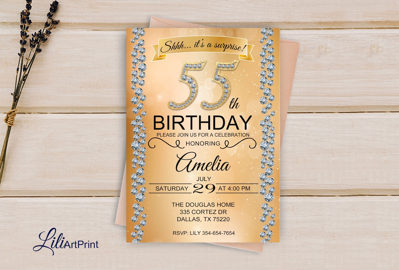 Brilliants 55th Birthday Invitation Any Age Birthday Invite - Etsy