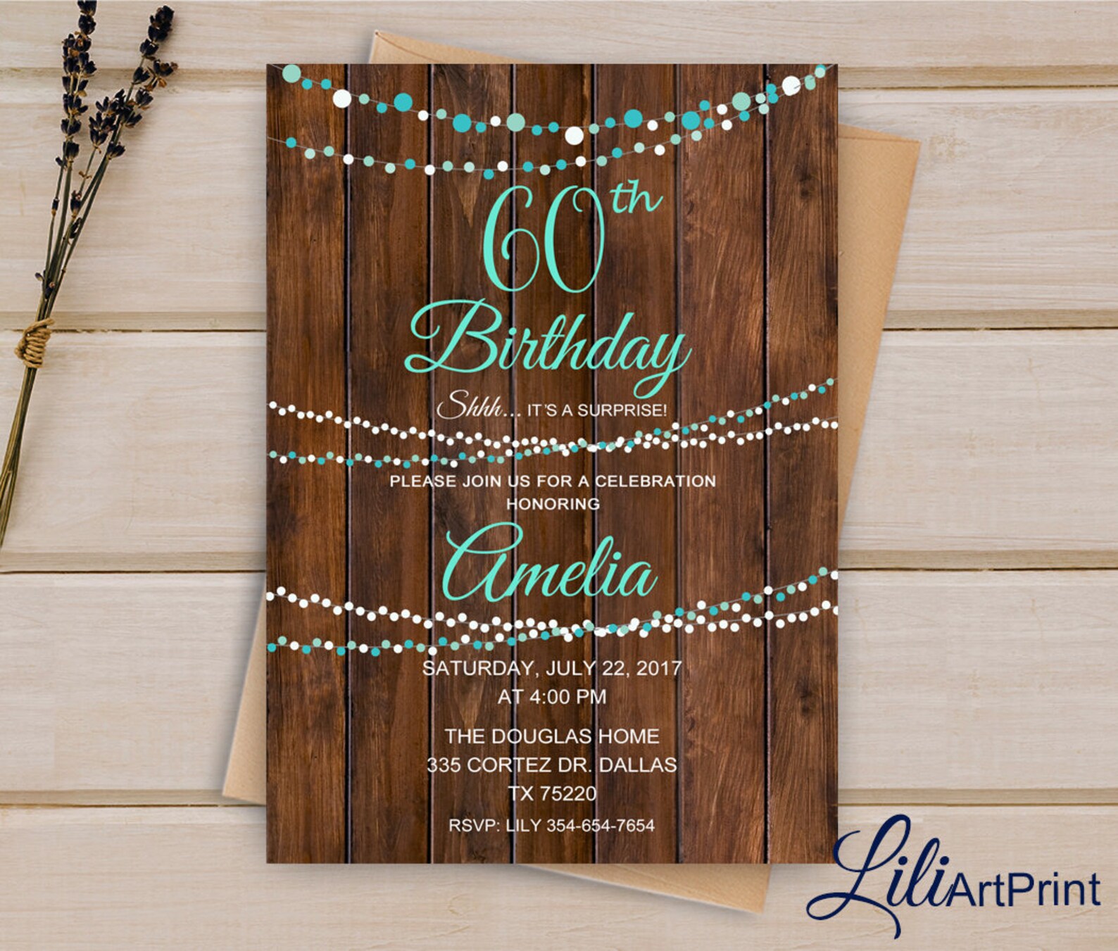 60th Birthday Invitation Rustic Women Birthday Invitation - Etsy