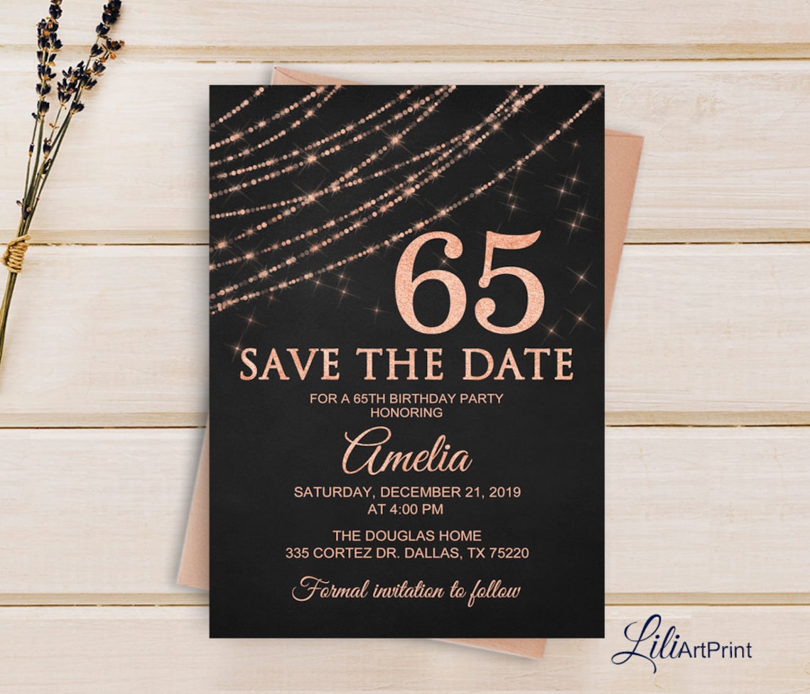 Save the Date 65th Birthday Invitation Gold Invitation Gold - Etsy