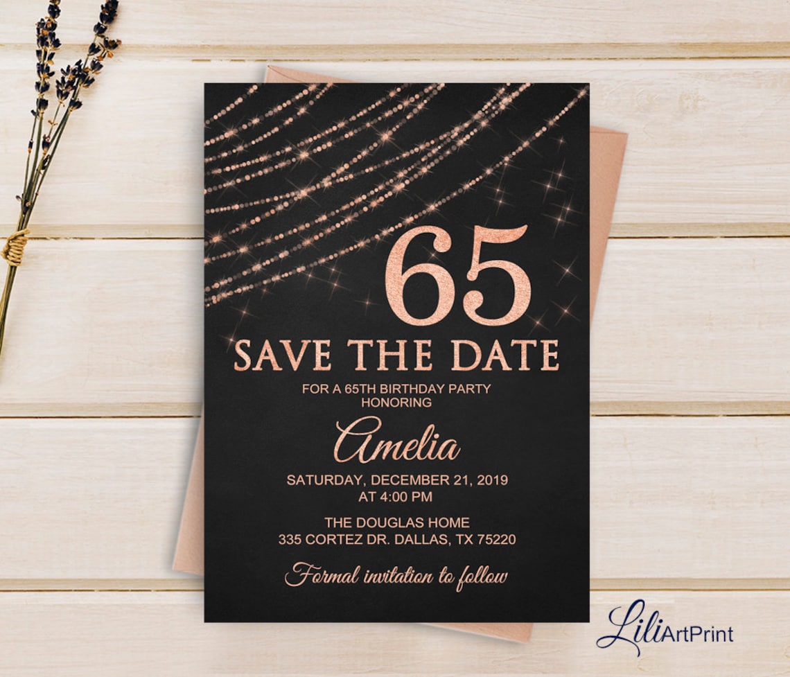 Save The Date 65th Birthday Invitation Gold Invitation Gold Etsy