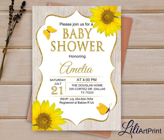 Sunflower Baby Shower Invitation Printable Baby Shower | Etsy