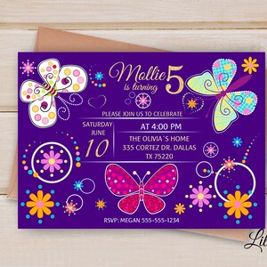 Butterfly Invitation, Butterflys Birthday Invitation, Purple Invite, Any Age Birthday Party, Floral Birthday Invitation, Digital file, B 35
