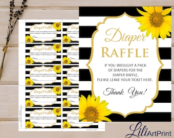 Diaper Raffle Tickets, Diaper Raffle Sign, Sunflower Diaper Raffle Tickets, Flowers Baby Shower, Digital file 85