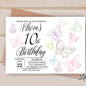 Butterfly Invitation, Butterflys Invite, Any Age Birthday Party, Floral Birthday Invitation, Digital file, B 59