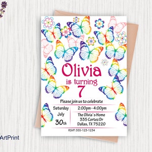 Butterfly Invitation, Butterflys Birthday Invitation, Any Age Birthday Party, Floral Birthday Invitation, Digital file, B 28
