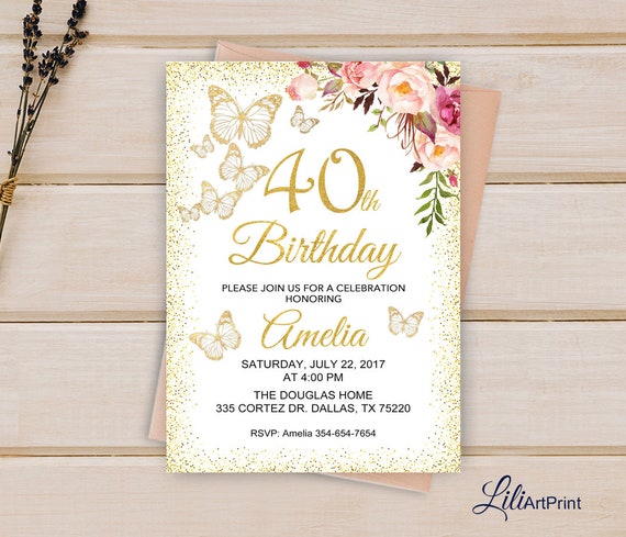 Party Supplies 40th Birthday Invite Digital File Paper Party Supplies