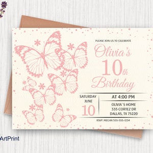 Butterfly Invitation, Butterflys Invite, Any Age Birthday Party, Floral Birthday Invitation, Digital file, B 55