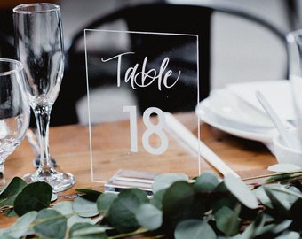 Clear Acrylic Table Numbers with Stand | Wedding Table Numbers | Modern Table Numbers | Vinyl Table Numbers | Table Numbers