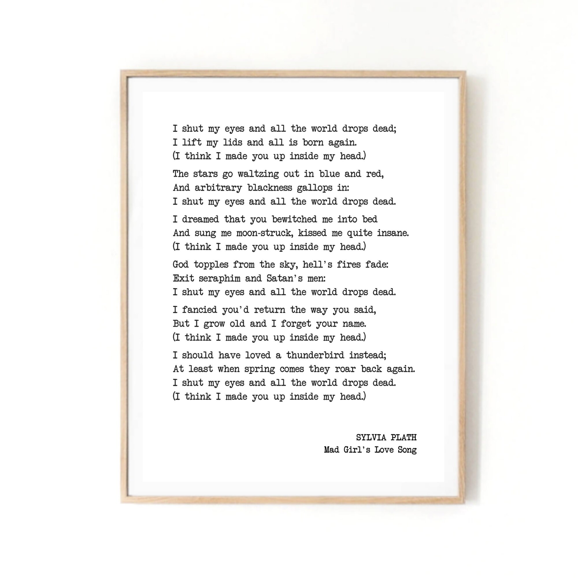 Printable Quote SYLVIA PLATH Poem Mad Girls Love Song Etsy UK