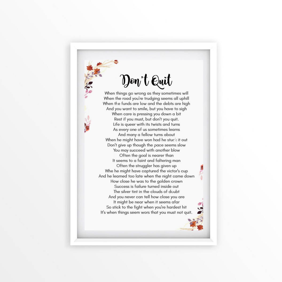 Don't Quit Poem Encouragement Inspirational Quote - Etsy